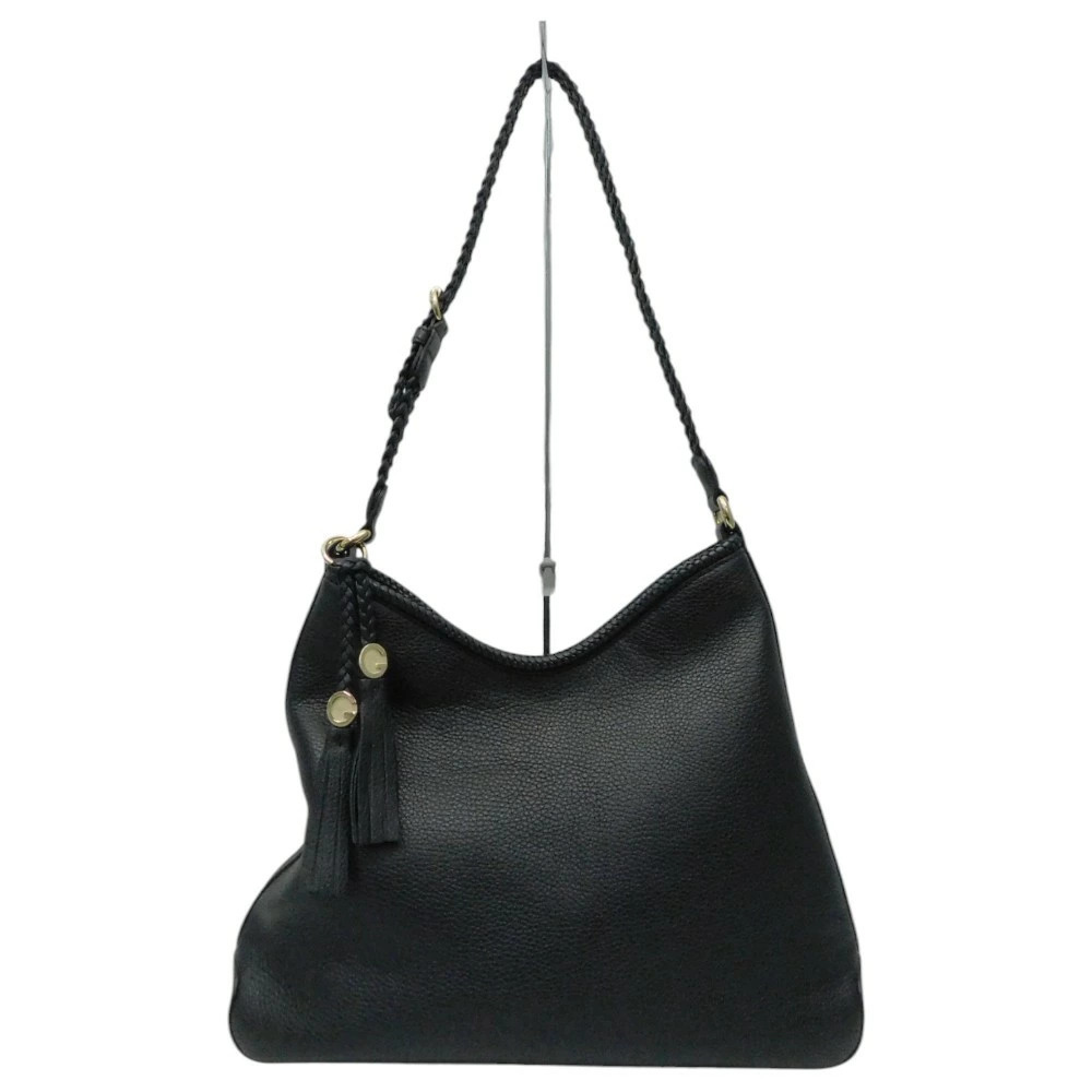 GUCCI Leather Tassel Shoulder Bag Hobo Black